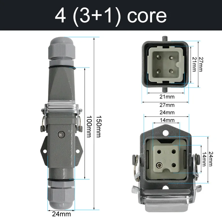 HDC-HA Rechthoekige Heavy Duty Connector 10A 16A 4 5 6 8-pins kern Luchtvaart Waterdichte industriële stopcontact