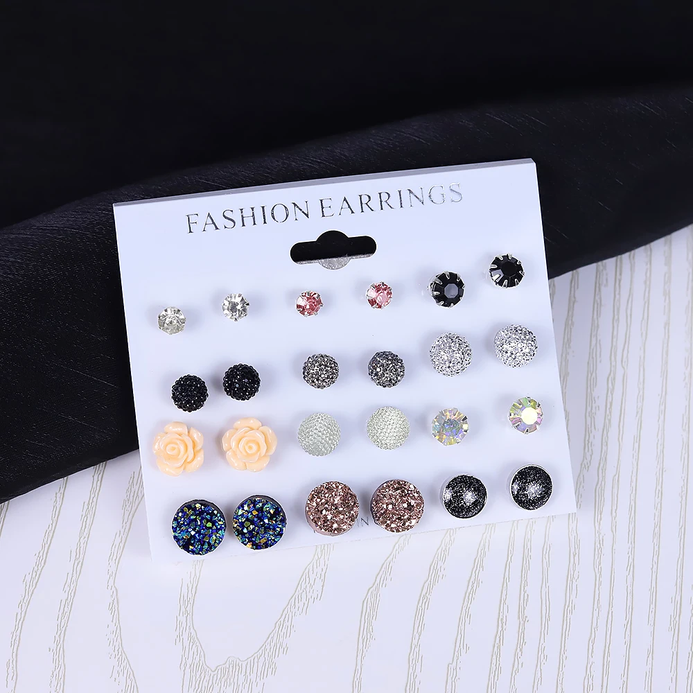 New Fashion 12 paia/set orecchini di cristallo Set accessori per gioielli da donna Piercing Ball Stud Earring Kit bijcapispalla Brincos