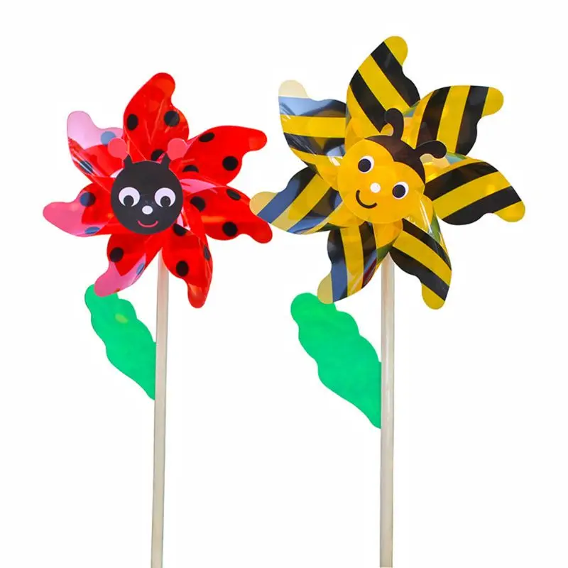 Wood Bee beetle Windmill Wind Spinner Pinwheels Home Garden Yard Decoration Kids Toys E7CB