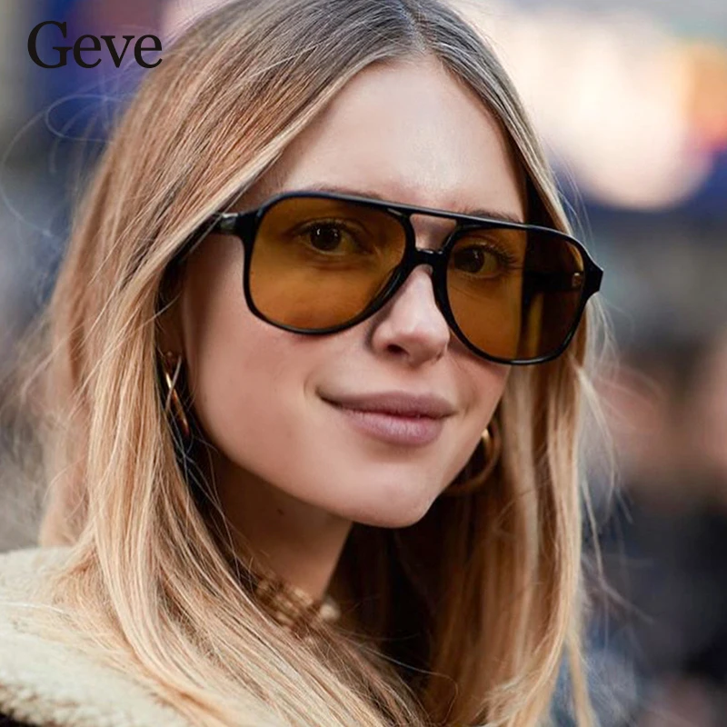Popular Pilot Yellow Sunglasses Women 2026 Retro Oversized  Driving Sun Glasses Female Vintage Eyewear Gradient Shades for Women