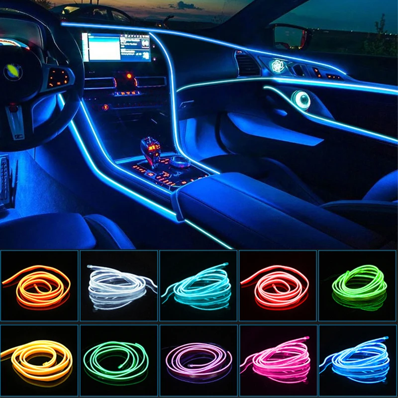 1M/2M/3M/5M Car Interior Lighting LED Strip Decoration Garland Wire Rope Tube Line Neon Light For Auto DIY Flexible Ambient Lamp