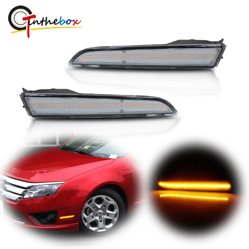 Amber Full LED Front Side Marker Light Kit Compatible With For 2010-2012 Ford Fusion, Replace OEM Sidemarker Lamps