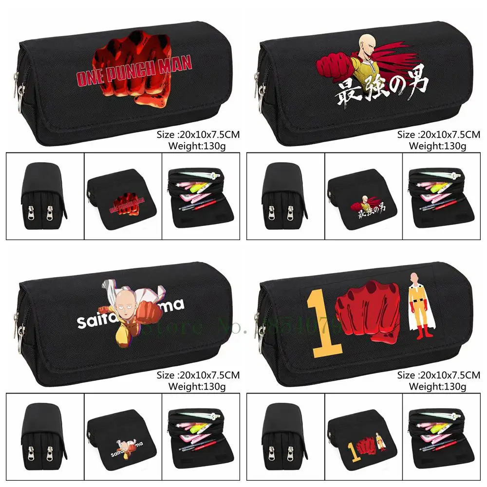 Anime One Punch Man Saitama Pencil Case Cartoon Make up Cosmetic Bag Student Stationery Multi-function flip Bags Gift