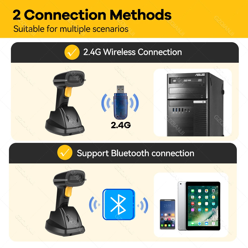 2D Bluetooth Wireless Barcode Scanner 1D QR USB Charging Base Handheld Bar Code Reader Scanner Automatic Sensing Fast Precise