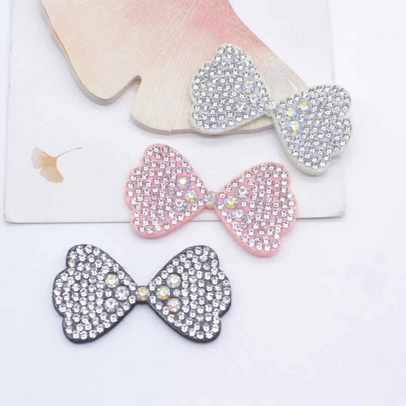 10Pcs 45*25mm Padded Colorful Rhinestone Bow Tie Patches for DIY Clothes Hat Headwear Hair Clips Decor Appliques Accessories