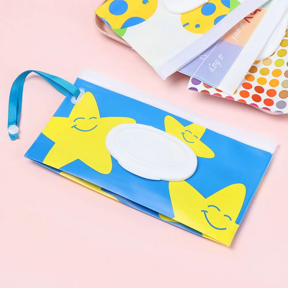 Cute Useful Snap-Strap Carrying Case Flip Cover Baby Product Wet Wipes Bag Tissue Box Stroller Accessories Cosmetic Pouch