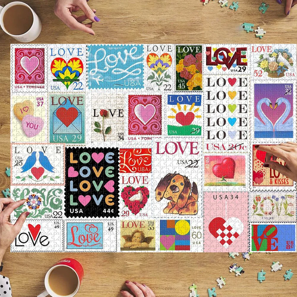 Puzzle de timbres d'amour 500/1000 pièces, exercice du cerveau, jeu pour Couple, facile à collectionner FOU99