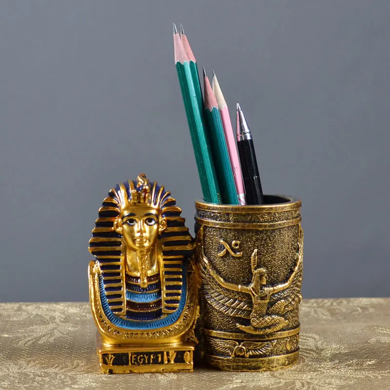 Pharaohs Pencil Vase Tutankhamun Feather Holder Statue & Sculpture Resin Art & Handicraft House Desktop Decoration Office