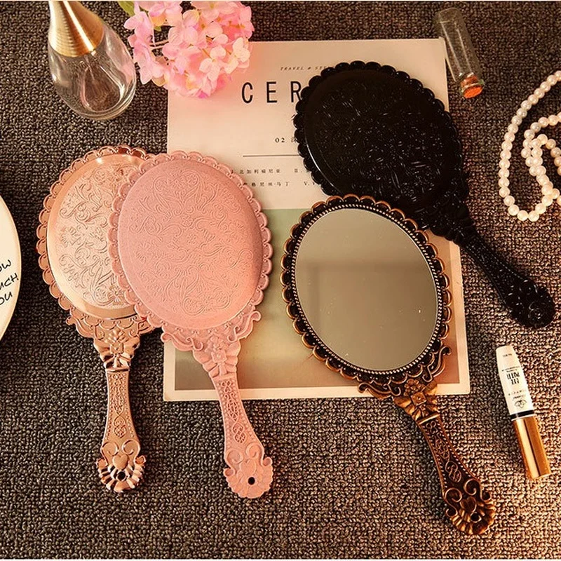 

Hand Mirrors Makeup European Rectangle Hand Hold Cosmetic Mirror with Handle Makeup Mirror Princess Vintage Vanity Mirror ABS