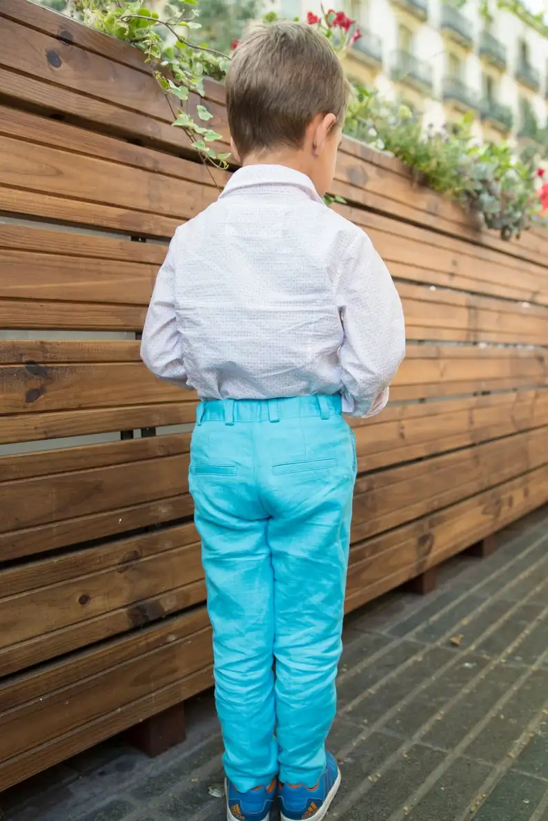 Blauw Linnen 2020 Knappe Jongens Formele Kleding Jas Broek 2 Stuks Set Suits Voor Bruiloft Diner Kinderen Kids Smoking