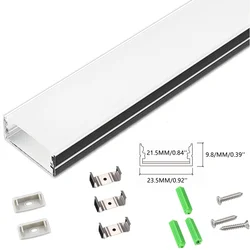 5/10-Pack 3.3FT 1M Strip kanał aluminiowy w kształcie litery U z dyfuzorem, pod szafką licznik dwurzędowa taśma LED profil oświetleniowy