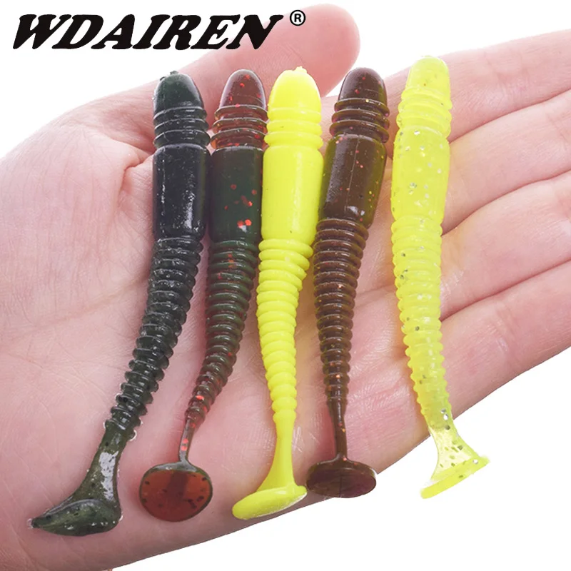 5pcs/Lot Fishing Shrimp Smell Worms Soft Lures Jigging Wobblers 7.5cm 3.2g Swimbaits With Salt Silicone Artificial Baits Tackle