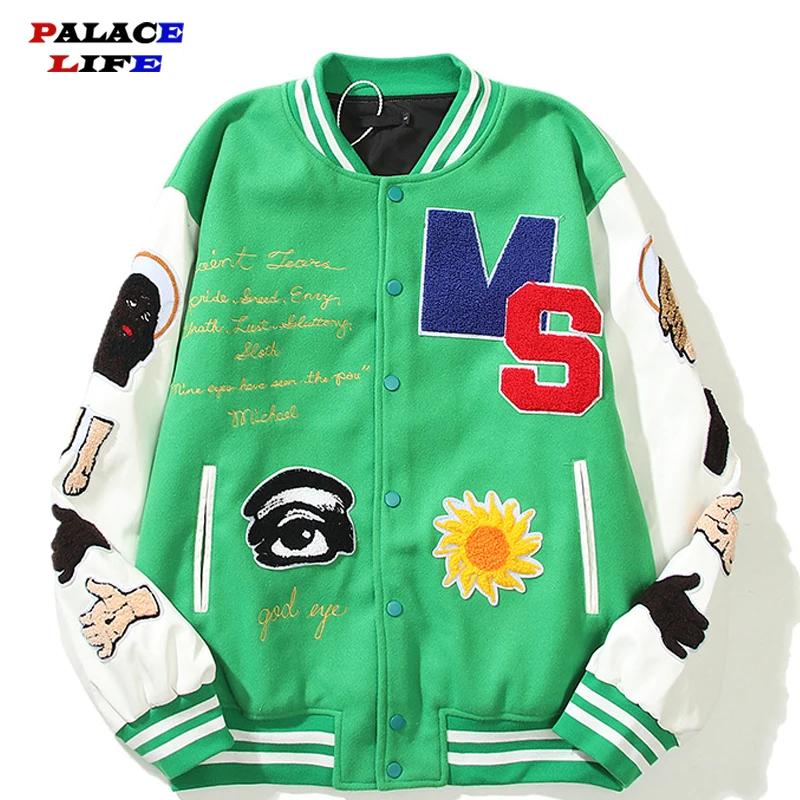 

Baseball Jacket Men's Heavy Industry Full Embroidery Process Bomber Jacket Women Loose Casual Patchwork Uniform Men Clothing