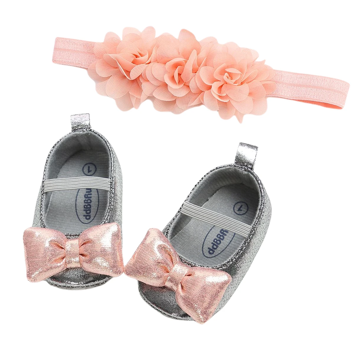 2020新幼児ベビー靴とヘッドバンド子供アンチスリップpuレザー靴 + ソリッドカラーの花帽子ベビー2個服セット