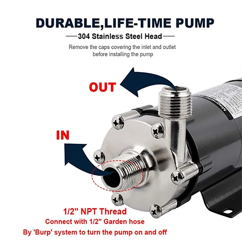 Ulepsz magnetyczną pompę do piwa, stalowa główka spożywcza ze 1/2 \'\'gwintem Cal, domowe warzelnictwo o wysokiej odporności na temperaturę
