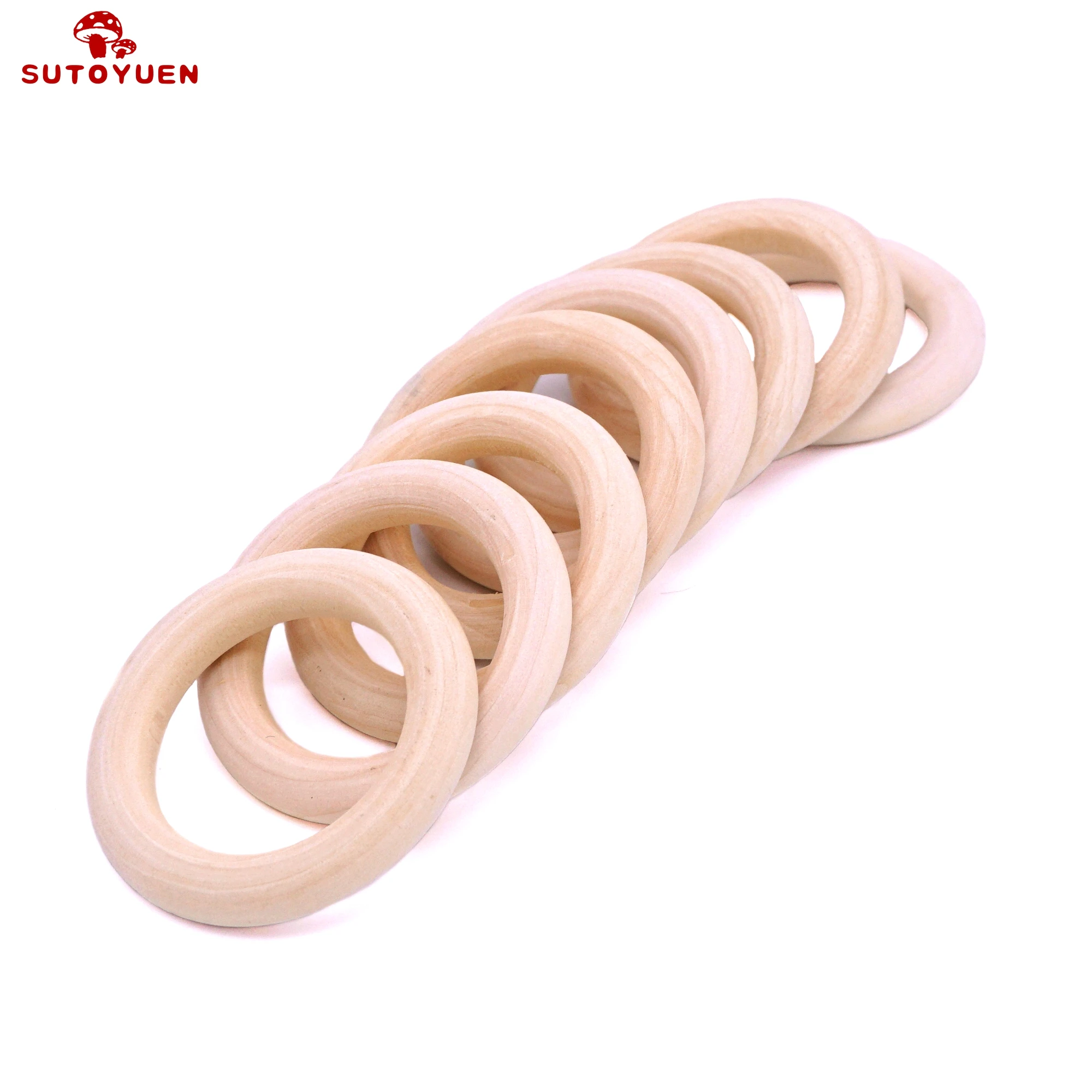 Sutoyuen 50pcs Natural Wood Teething Beads Wooden Ring for Teethers DIY Wooden Jewelry Making Crafts 40/50/55 / 70mm