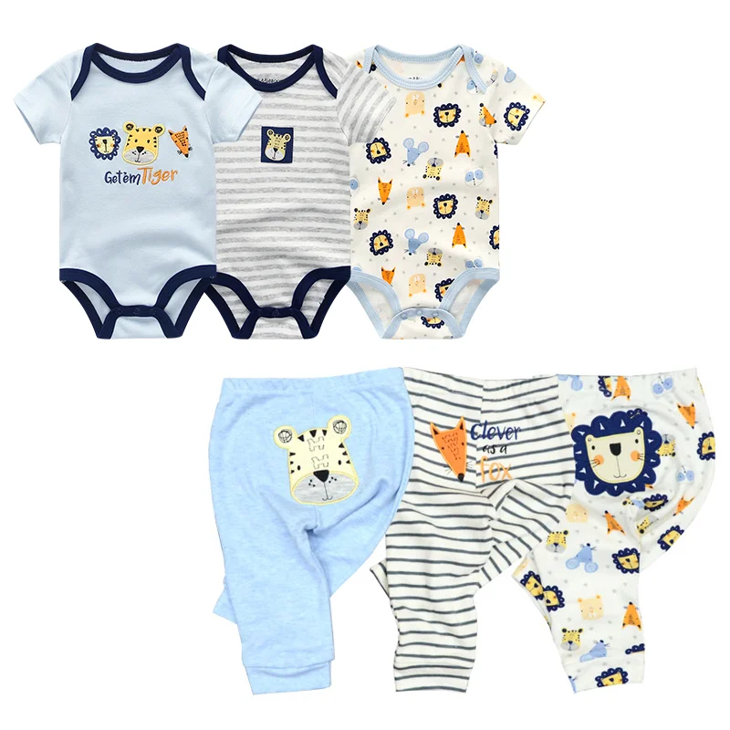 

6PCS/lot Short Sleeve Baby Romper +pant Cartoon boys Clothes sets 2022 Summer girl baby jumpsuit Kids Baby Outfits Clothing