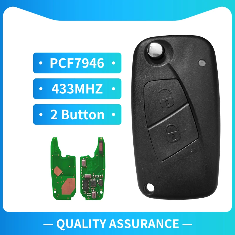 

XNRKEY 2 Button Flip Remote Key 433Mhz for FIAt 500 Panda Punto Bravo Car Key PCF7946 Chip