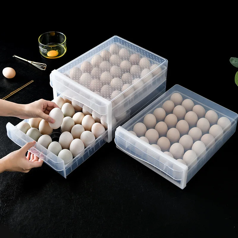 

Kitchen refrigerator egg box double drawer egg box egg rack transparent anti-collision plastic egg box