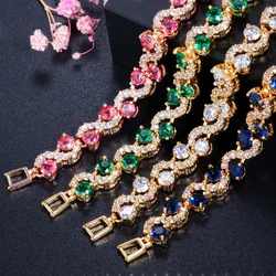 Colorful Wave Crystal Stone Link Bracelet Gift for Her Fashion Couple Jewelry Tennis Bracelet for Women