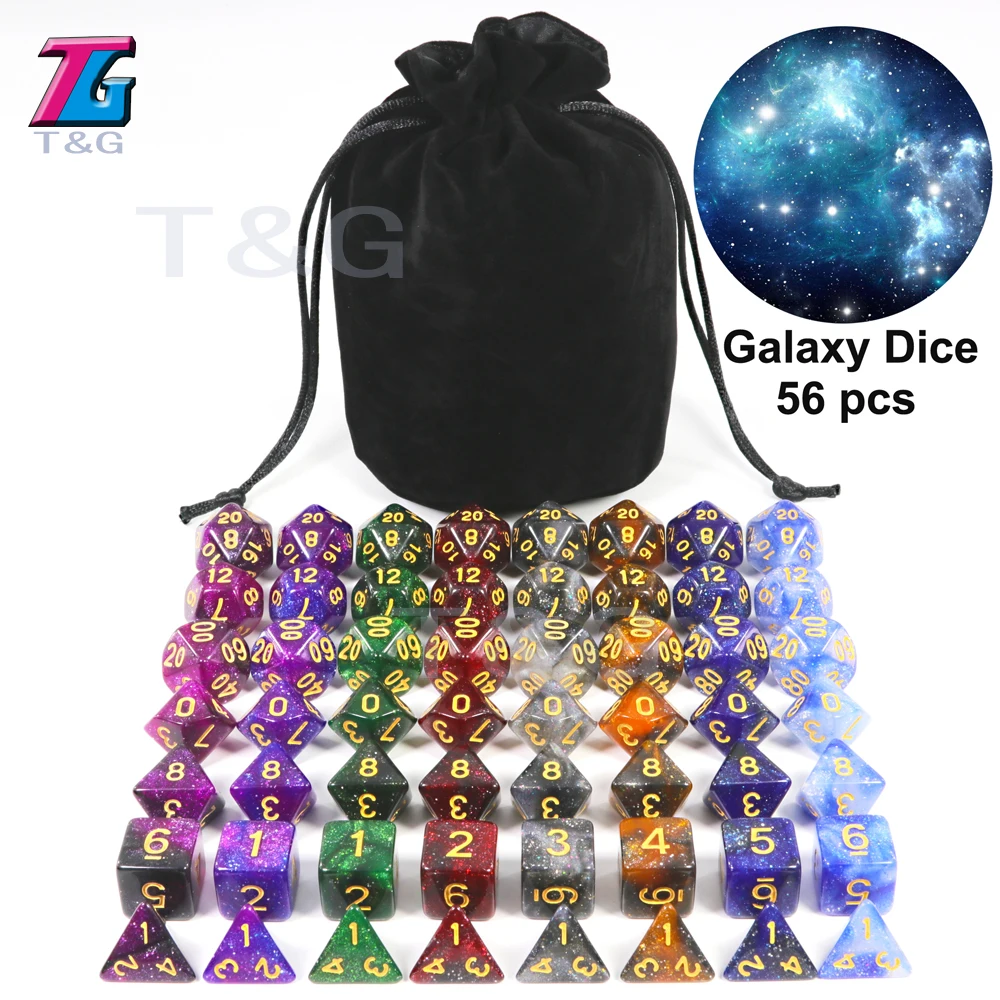 Super Universe Galaxy Dice Set of D4-D20, DND Board Game Accessories Newest Hot Dice 56PCS with Bag