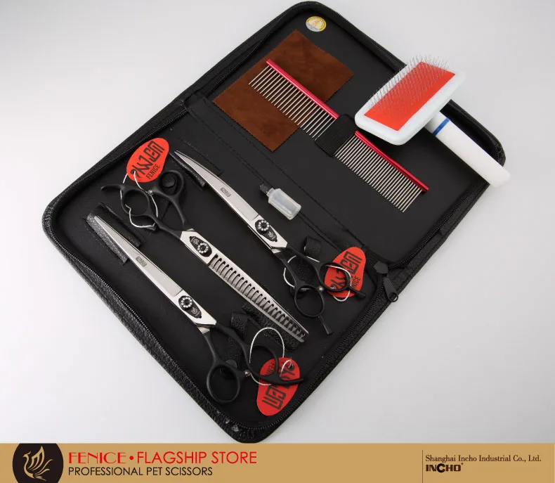 Fenice Hund Schere Set Gerade & Ausdünnung & Gebogene Hundesalon Schere Kits Bichon Teddy Bomei Hund Grooming Schere Set werkzeug Set – Detail 19