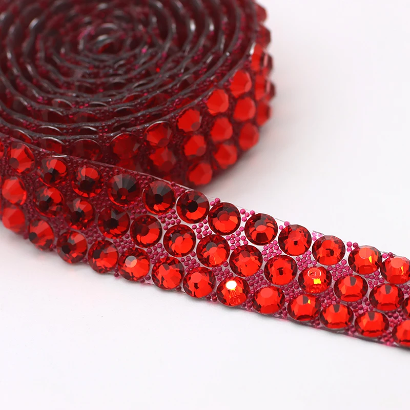 1 Yard Sewing Trim Crystal Red Strass Hot Fix Rhinestone Tape Applicator Ribbon With Rhinestones Iron On Appliques For Dresses
