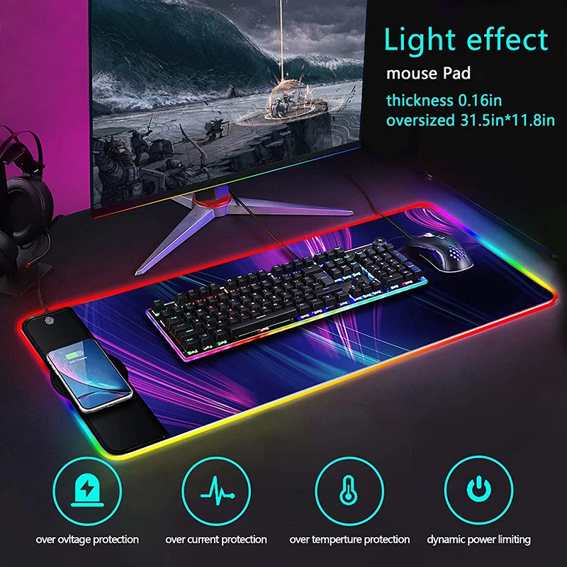 carregamento sem fio rgb luminous mouse pad carregador do telefone gaming mousepad desktop pc laptop placa de computador 01