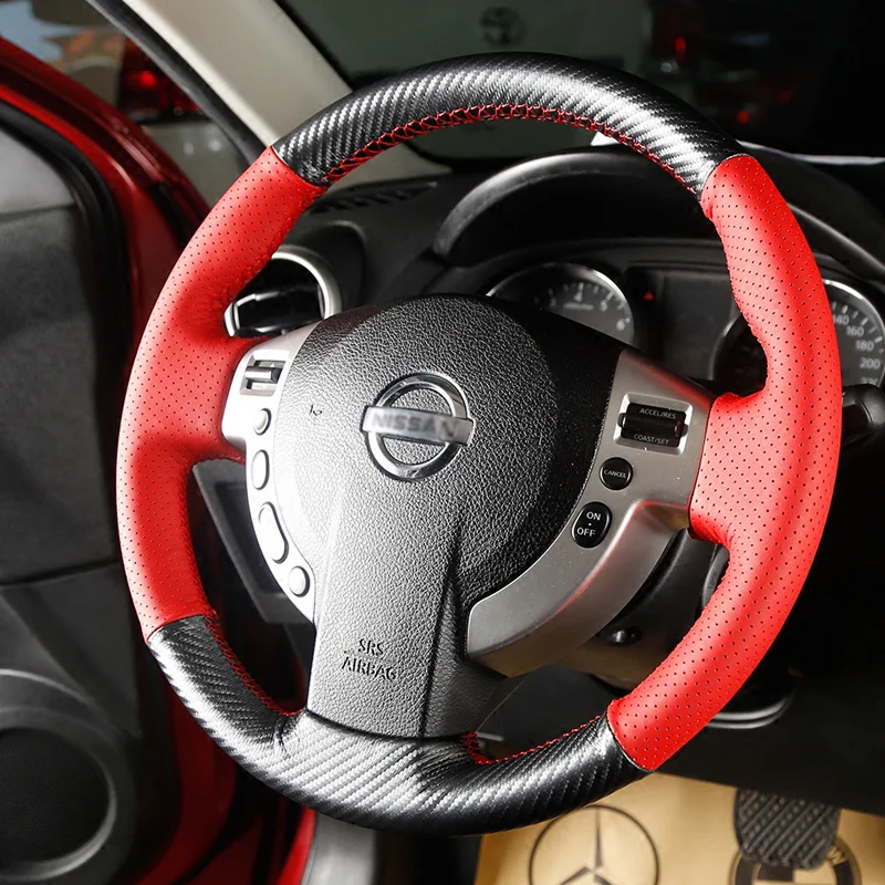 For Nissan new and old Qashqai steering wheel cover leather hand-sewn Qijun nv200 floor Lantuda Jinke Tiida handlebar cover