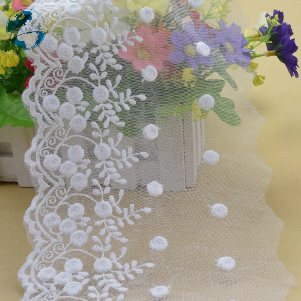 12.5cm White Cotton Lace Embroidery French Lace Ribbon Fabric Guipure Diy Trims Warp Knitting Sewing Accessories Doll Dress#3007