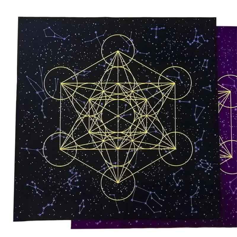 Tarots Card Tablecloth Metatrone Cub Crystal Grid Astrology Divination Altar Velvet Cloth Board Game Tarots Card Mat 60X60cm