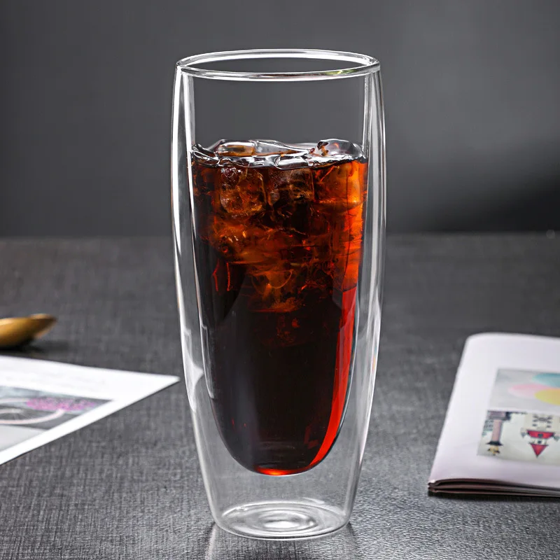 

Double Wall Glass Coffee Milk Cup Clear 600ml Large Capacity Cold Drink Juice Beer Water Bottle Household Bar Creative Drinkware