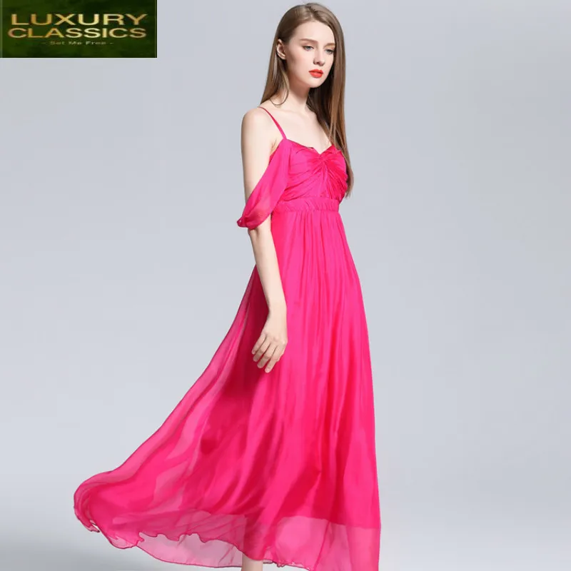 

Real 100% Summer Dress Silk Dress Women Clothes 2021 Boho Ruffles Maxi Dresses Vintage Elegant Ladies Long Vestidos 18015