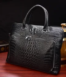 Luufan Crocodile Pattern Men's Briefcase Genuine Leather 14 inch Laptop Bag Male Business Handbag Cowhide Office Bags For Men