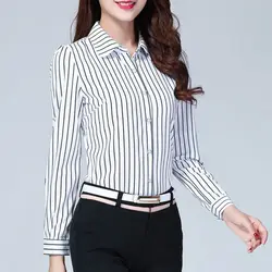 Frühling Schwarz und Weiß Büro Damen Shirts Vertikale Streifen Damen selbst-anbau Bluse Lange-sleeved Chiffon-Weibliche Shirts