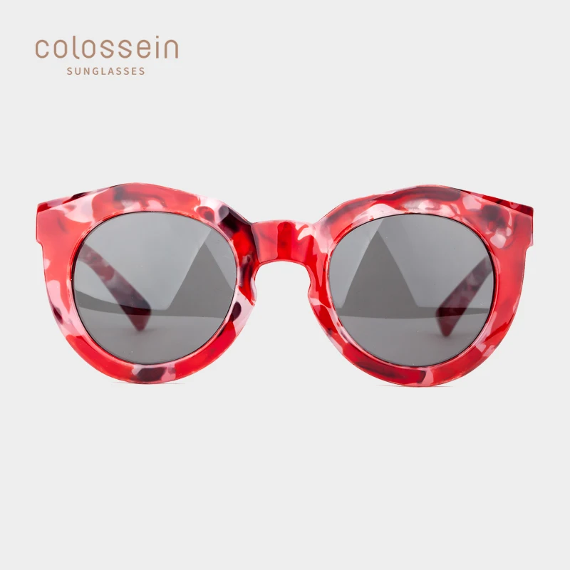 

COLOSSEIN Cat Eye Women Sunglasses Mirror Round Lens Color Mottled Thick PC Frame Sun Glasses UV400 Party Nightclub Glasses