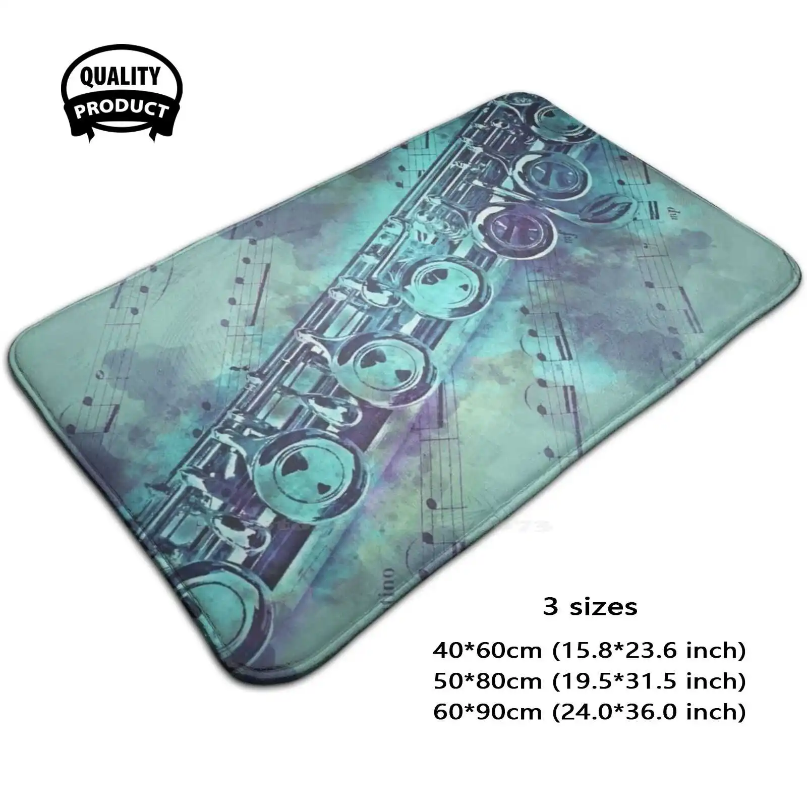 Blue Flute Watercolor Soft Cushion Home Carpet Door Mat Car Rug Flute Blue Watertercolor Retro Music Sheet Musician Instrument