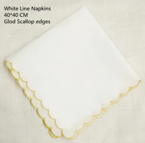 Set of 12 Fashion white Linen Dinner Napkins/Table Napkins with Scalloped Edges Tea Napkins 40*40 CM