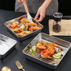 Stainless Steel Square Bakeware Nonstick Pan Baking Tray with Grid Fruit Cookie BBQ Bread Storage Plate Dish Kitchen Utensils