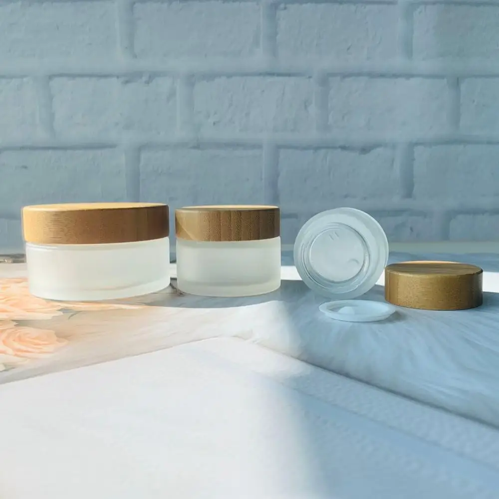 glass jars and lids bulk 5g 15g 30g 50g 100g clear frosted glass cream jars jar with bamboo lid