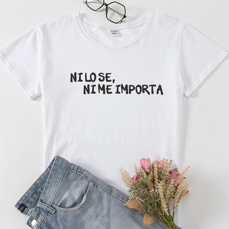 Nie wiem, nie obchodzi mnie śmieszne hiszpański camiseta mujer list drukuj kobiety koszulki topy estetyczne zdanie pani tshirt tee