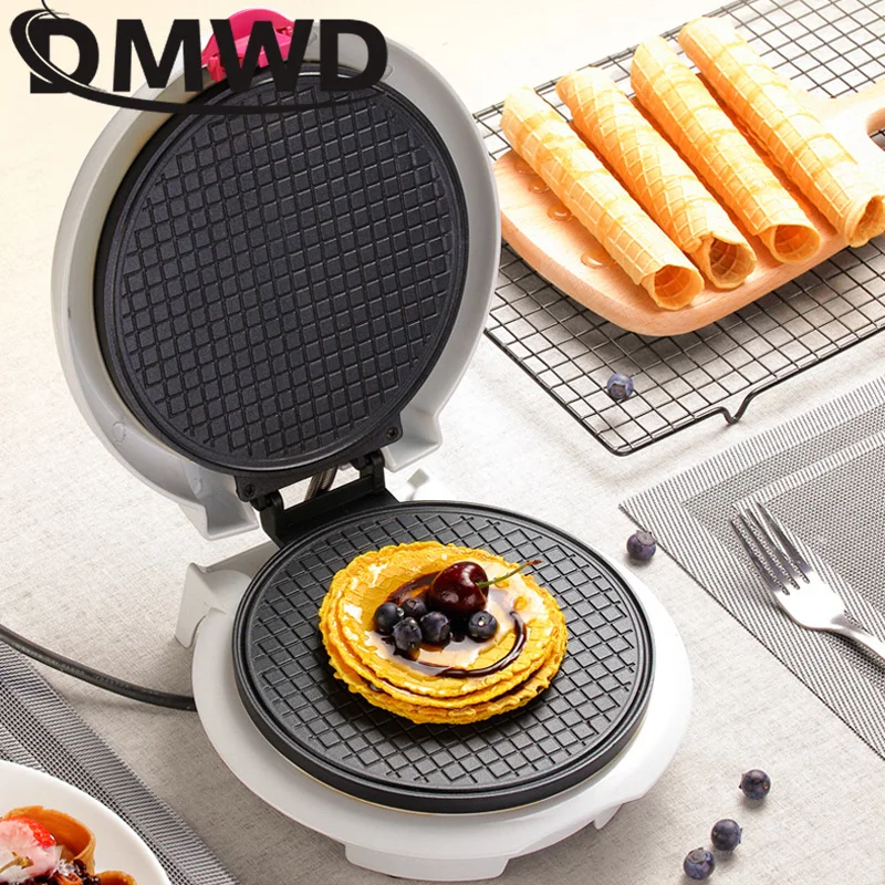 DMWD Non-stick Electric Crispy Omelet Waffle Maker Crepe Egg Roll Baking Pan Pancake Bakeware Ice Cream Cone Machine Pie Grill