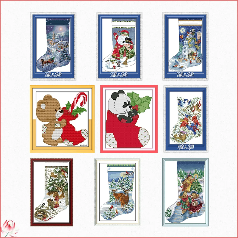 Christmas Stocking Series Cross Stitch Kit 14ct 11ct Printed Fabric Embroidery Kit DIY Handmade Needlework Home Decoration Craft