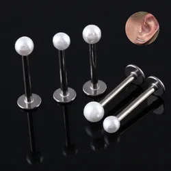 2PC 16G Surgical Steel Pearl Labret Ring Lip Piercing Ear Cartilage Lip Earrings Piercing Body Jewelry