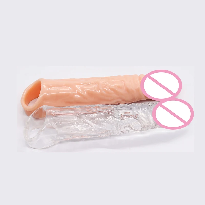 Extensor de manga de pene reutilizable, condones reutilizables, Juguetes sexuales para hombres, ampliador de pene, transparente/Carne, 4 cm, 7 cm,