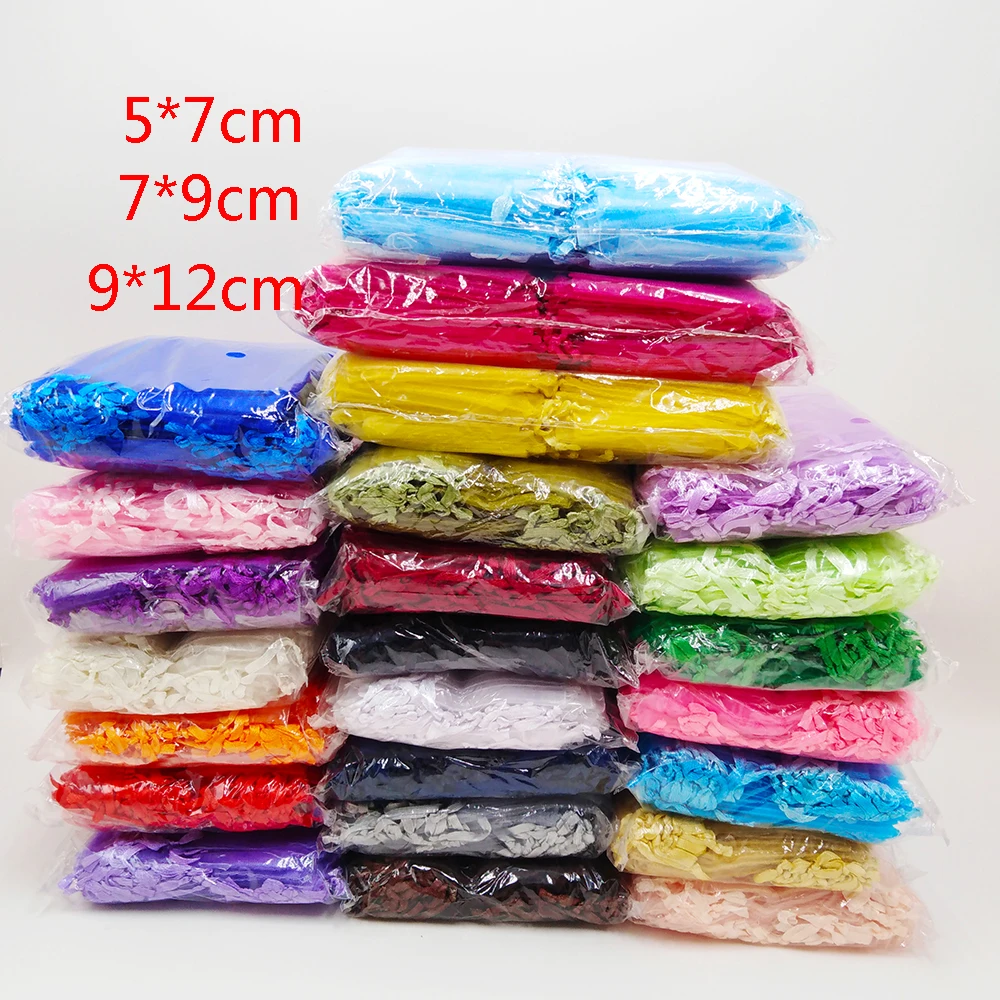 100pcs/lot 5x7 7x9 9x12CM Organza Bags Wedding Party Christmas Decoration Drawstring Gift Bag Pouch Jewelry Packaging Bags