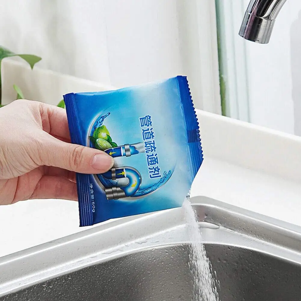 50g Pipe Dredging Powder Powerful Sink Drain Sewer Cleaning Agent Toilets Drain Cleaners Household Cleaning Chemicals Tools