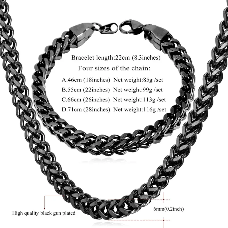 ChainsPro Spiga Wheat Chain Jewelry Sets Stainless Steel Gold/Black Color Men Link Bracelet Necklace Set Rock Men Jewelry S216