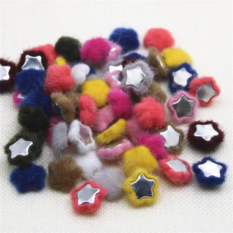 50pcs mix color Flatback hairy Fabric Covered star Buttons Home Garden Crafts Cabochon Scrapbooking DIY 16mm