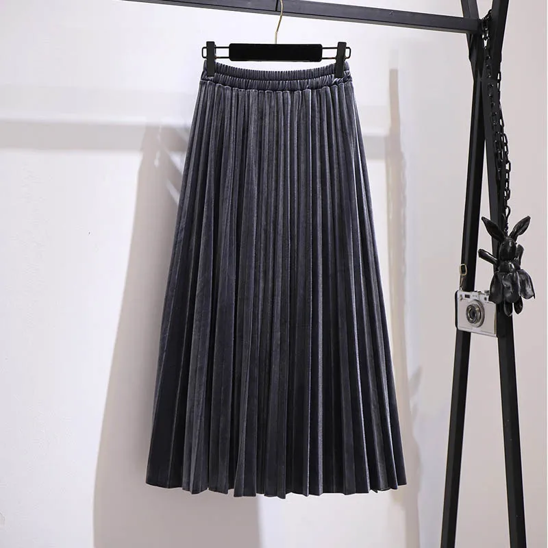 150Kg Plus Size Women's Autumn Winter Gold Velvet Skirt 5XL 6XL 7XL 8XL 9XL High Elastic Waist A-Line Pleated Skirt 3 Colors